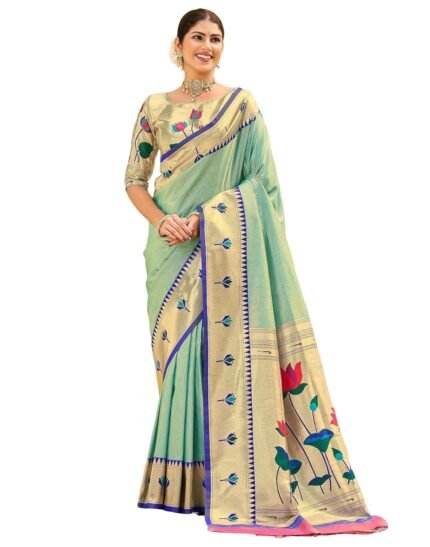 SIRIL Women's Paithani Soft Silk Kanjivaram Saree With Unstitched Blouse Piece