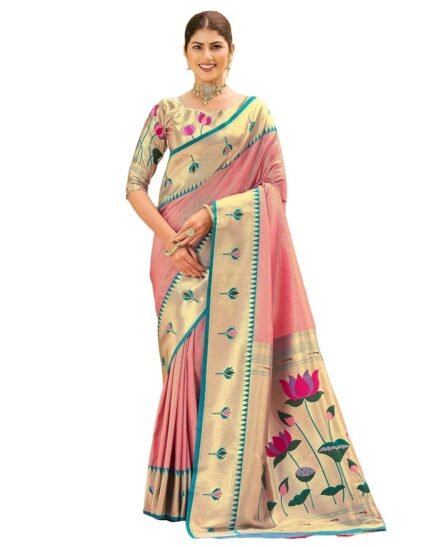 SIRIL Women's Paithani Soft Silk Kanjivaram Saree With Unstitched Blouse Piece