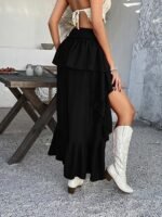 Women's High-Low Ruched Skirt – Asymmetric Hem with Ruffle Detail - Image 2