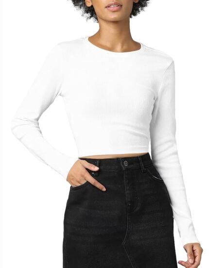 THE BLAZZE Women's Cotton Stretchable Round Neck Full Sleeve | Western Casual Wear Crop Top for Women L553