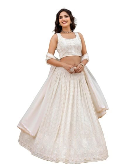 TRENDMALLS Georgette Embroidery Sequence Work Lehenga Choli Unstitch Blouse With Dupatta For Women (New-Bridal-Latest-Wedding-Sequnce-Lehenga-Designer)