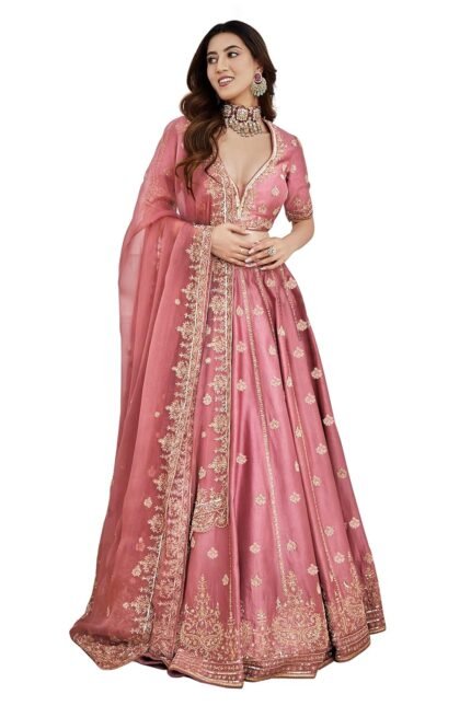 TRENDMALLS Women's Satin Embroidery Sequence Work Lehenga Choli Set with Dupatta For Women SemiStitch | Stylish Wedding Lehenga Choli for women
