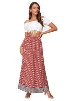 Women's Boho Vintage Floral Print Tie Waist A Line Maxi Skirts - Image 2