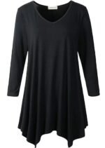 Women's V-Neck Plain Swing Tunic Top Casual T Shirt