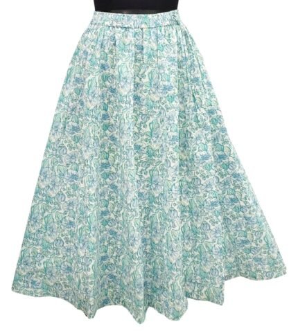 Women's Cotton Flared Long Skirt (Waist Size: 26" to 42"; Length 39 Inch, Size Fits to - M, L, XL) Green