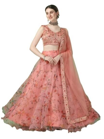 Women's Digital Printed organza Lehenga Choli