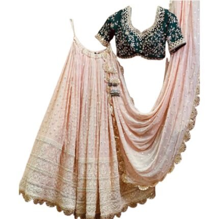 Women's Georgette Semi Stitched Lehenga Choli In Orange Colour Wedding Lehenga CholiForWomenSF21857