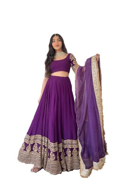 Women'S Georgette zari Sequence Embroidery Work Semi sttiched Lehenga Choli With Dupatta Set