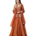 Women's Orange Color Embroidered Lehanga Choli Set