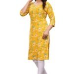 Women's Rayon Straight Kurta || Flower Print Kurta for Women (Yellow)