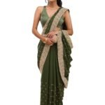 Yashika Women Vichitra Silk Saree with Embroidered Border| Latest Sarees Bollywood Sari | New Sarees | Saree Blouse| Designer Saree (AZ-YS-OG-LADYQUEEN-Parent)