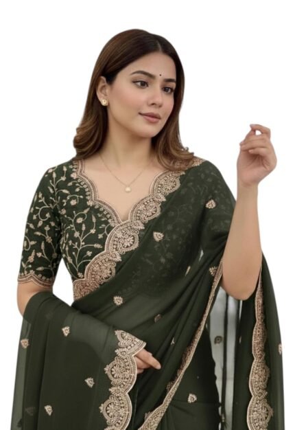 Yashika Women Vichitra Silk Saree with Embroidered Border| Latest Sarees Bollywood Sari | New Sarees | Saree Blouse| Designer Saree (AZ-YS-OG-LADYQUEEN-Parent)