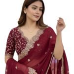 Yashika Women Vichitra Silk Saree with Embroidered Border| Latest Sarees Bollywood Sari | New Sarees | Saree Blouse| Designer Saree (AZ-YS-OG-LADYQUEEN-Parent)