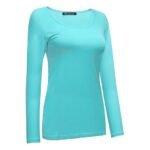 Women's Long Sleeve T-Shirt Scoop Neck Basic Layer Stretchy Shirts - Image 2