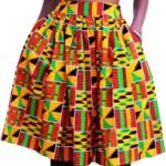 Women African Print Skirt Flared Ankara A line Skirt with Pockets