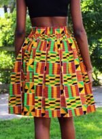 Women African Print Skirt Flared Ankara A line Skirt with Pockets - Image 2