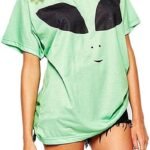 Womens Casual Alien Print Short Sleeve Loose T-Shirt Top