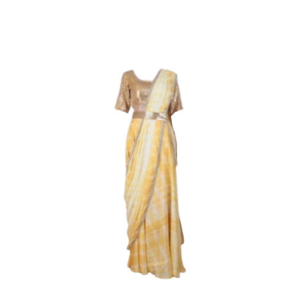Women Shibori Lehenga With Sequin Gold Blouse With Sequin Belt Maggam Work With Lining