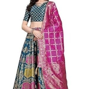 Women's Indian Traditional Pure Silk Lehenga Choli With Blouse, Color Teal Green