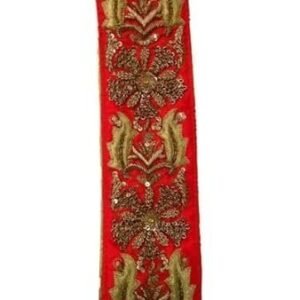 Women's Fine Hand Worked Antique Zardozi Designer Saree Border on Red