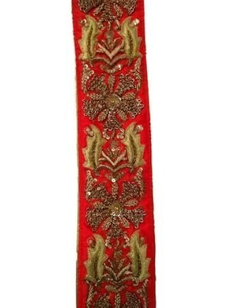 Women's Fine Hand Worked Antique Zardozi Designer Saree Border on Red