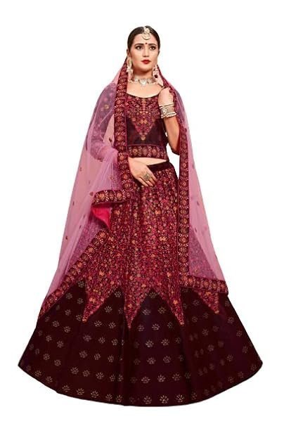 Women's Astonishing Maroon Color Satin Base Lehenga Set For Women