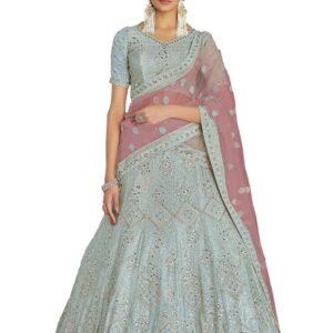 Women's Turquoise Color Kalidar Lehenga Choli With Contrast Dupatta For Women