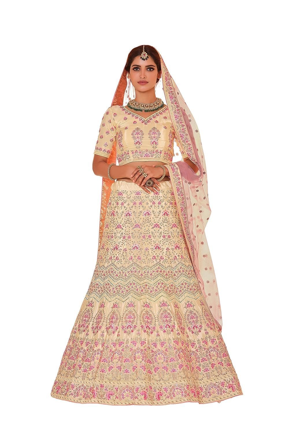 Women's Yellow Color Crepe Material Thread And Stone Work Lehenga For Women