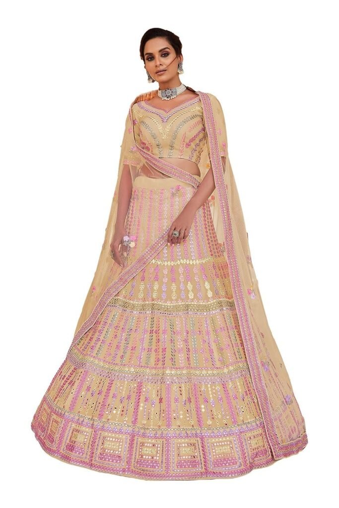 Women's Yellow Color Organza Fabric Thread And Gota Work Lehenga For Women