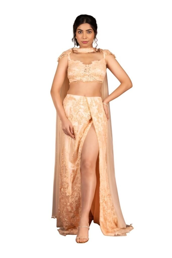Women's Peach High Slit Lehenga | Modern Lehenga Dress for Women | Regular Fit | Stylish Dress | Perfect Dress for Party & Events