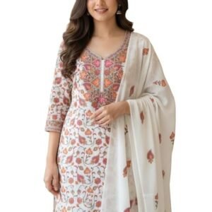 Pure Pashmina Wool Kurti Set with Dupatta Women Ethnic Suit Handwoven Soft Winter Wear Elegant Floral Design Regular Fit 3 Piece