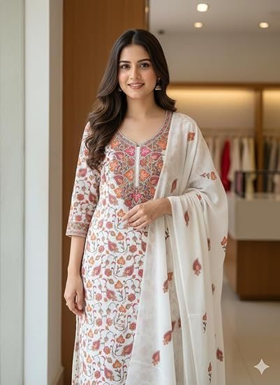 Pure Pashmina Wool Kurti Set with Dupatta Women Ethnic Suit Handwoven Soft Winter Wear Elegant Floral Design Regular Fit 3 Piece - Image 2