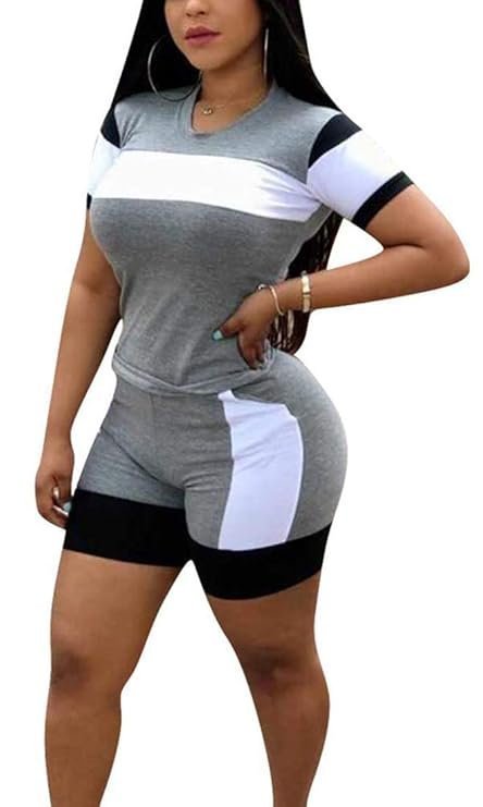 Womens 2 Piece Sports Outfit Tracksuit Shirt Shorts Jogger Bodycon Sets
