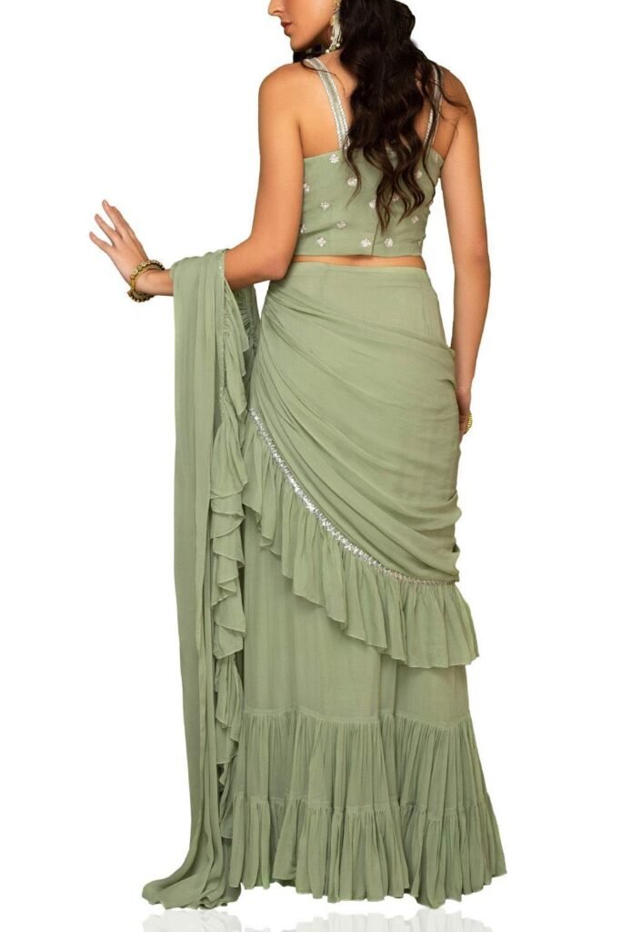 Women's Faux Georgette ready to wear Frill saree with unstitched blouse(WES1185)