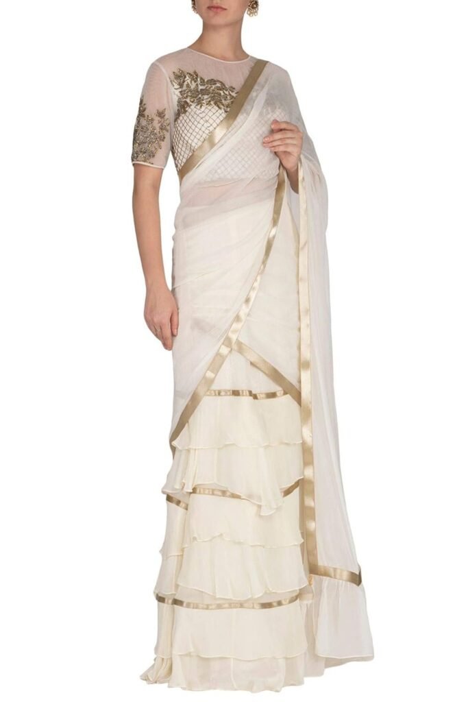 Women's Faux Georgette ready to wear Frill saree with unstitched blouse(WES1219)