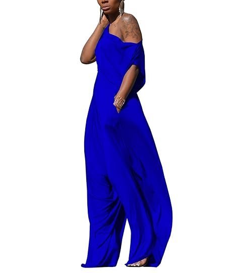 Womens 2 Piece Outfits Solid Short Sleeve Off One Shoulder Pullover Top and Loose Harem Pants Set Tracksuits - Image 2